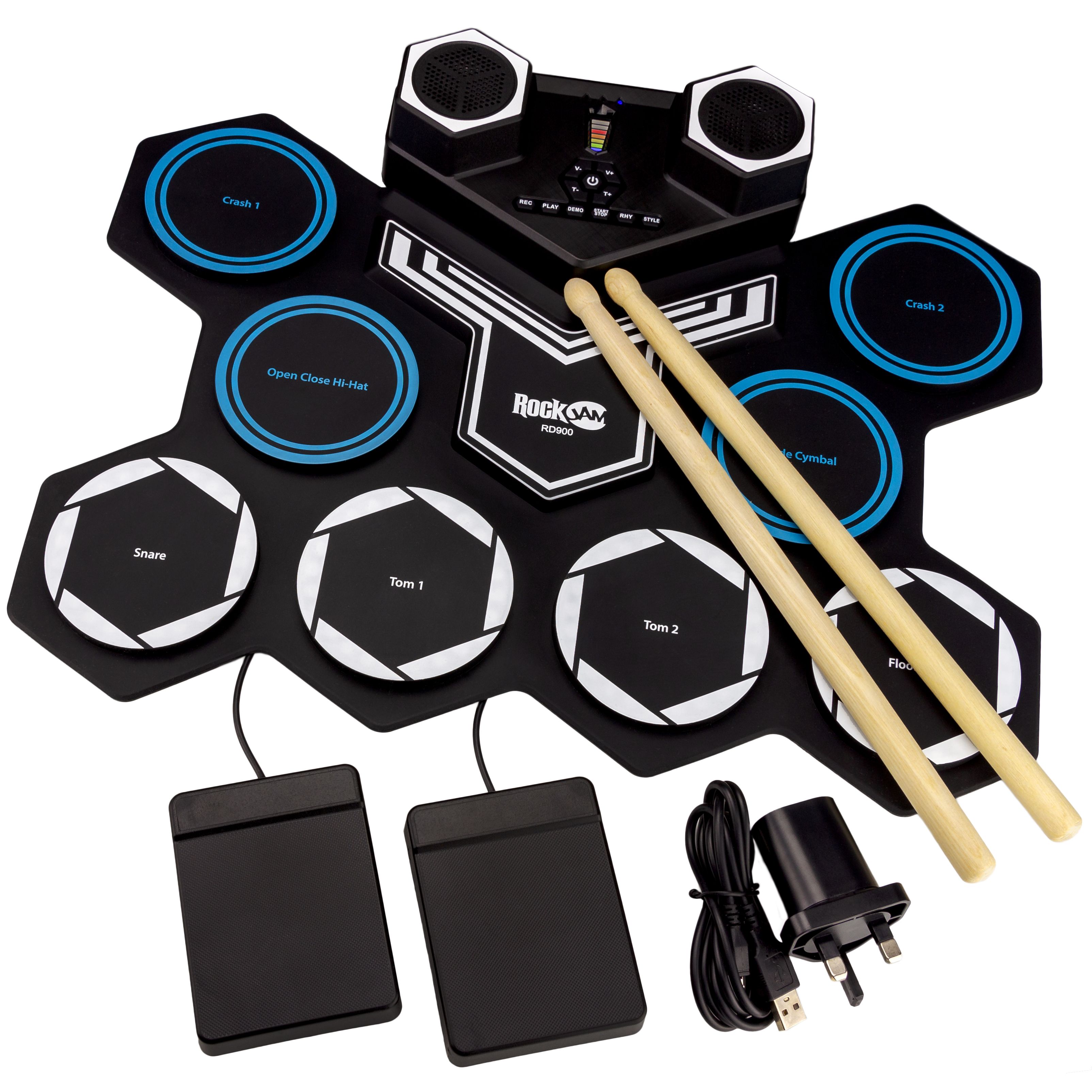 PDT RockJam Roll Up Bluetooth Drum Kit with Built in Battery Drumsticks