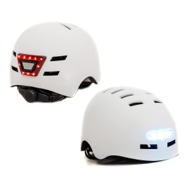 Busbi Adult Helmet with Rechargeable Front and Rear Light - Medium White