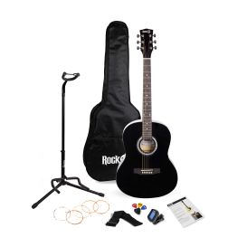 PDT RockJam Full-Size Acoustic Guitar Kit with Stand, Tuner, Bag, Strap, Plectrums, Spare Strings & Lessons