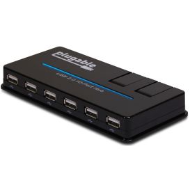 Plugable USB Hub, 10 Port - USB 2.0 with 20W Power Adapter and Two Flip-Up Ports