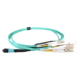 Cablenet 5m OM4 BASE-12 MTP (F) to 4X LC(DX) Breakout Aqua CPR Cable Method B